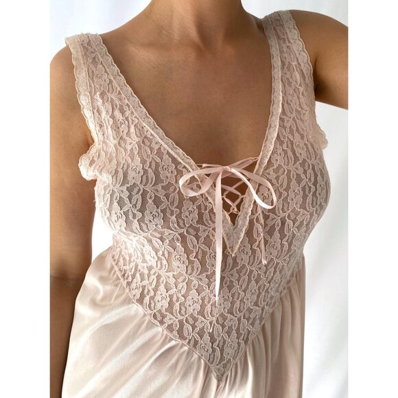 80s vintage pink lace lingerie sleeveless one piece jumpsuit romper nightgown - Picture 7 of 9